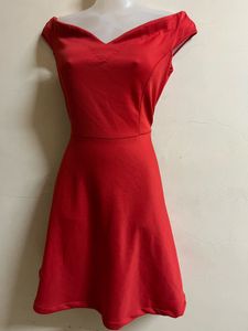 Pintrest Red Boat Neck Designer One Piece