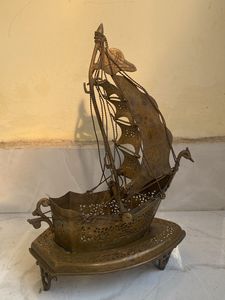 Vintage Metal Ship Sculpture