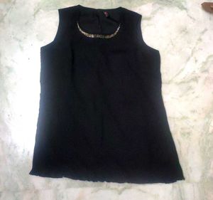 Black Embellished Sleeveless Top