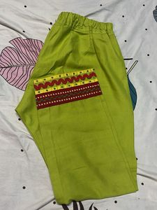 Lime Green Embroidered Kurta Pant Set