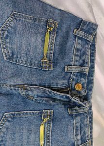 Denim Baggy Pants With Chains On Front