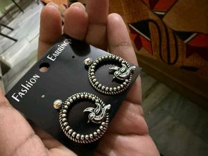 Silver Bird Hoop Oxidised Earrings