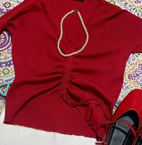 Red Tie Detail Top