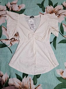 White Eyelet Flutter Sleeve Top