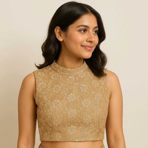 Floral Embroidered High Neck Blouse