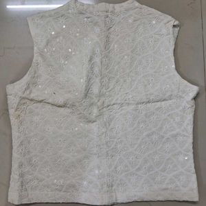 White Embroidered Sleeveless Jacket