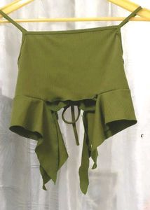 Olive Green Tie-Front Crop Top