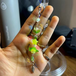 Cute Green Themed Beaded Phone Charm Handmade