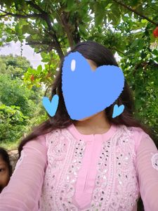 Pink Embroidered Mirror Work Kurti And Inner