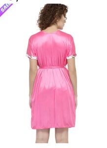 Pink Floral satin nighty with Robe