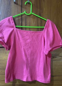 Pink Ribbed Puff Sleeve Top