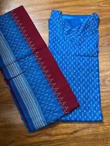 Cotton Blue Print Kurta With Dupatta