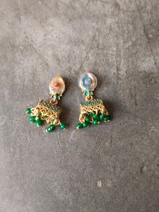 Dark Green And Golden Earrings