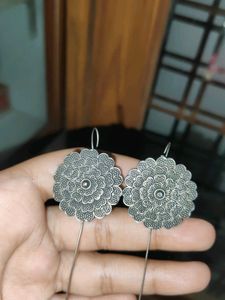 Silver Flower Drop Earrings