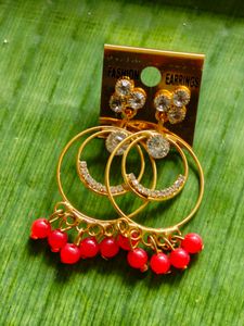 Red & Gold Hoop Earrings