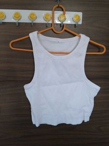 White Sleeveless Crop Tank Top