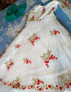 white and red gown