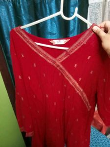 Red Embroidered Kurta