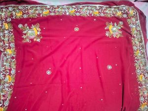 Elegant Red Embroidered Saree with heavy stones