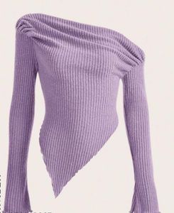 Lavender One-Shoulder Ribbed Top