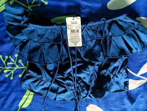 Grab party Blue Ruffled Crop Top