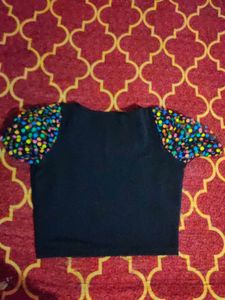 Polka Dot Sleeve Crop Top