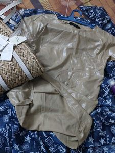A+G Pasic Top ImpStraw Tote Bag with Leather