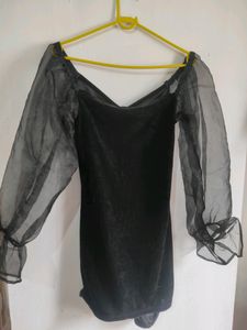 Black Velvet Puff Sleeve Dress