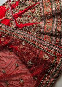 Red &amp; Gold Embroidered Lehenga
