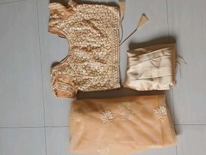 Elegant Peach Embellished Saree Set