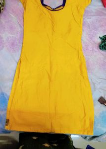 Yellow And Navy Blue Kurth Set