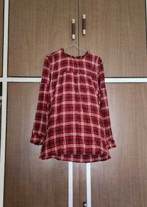 Red Plaid Long Sleeve Tunic Top