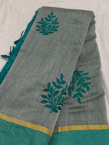 Elegant Grey Embroidered Saree with blouse