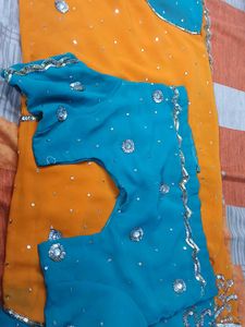 Orange &amp; Blue Sequin Saree