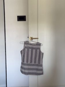 AND Cotton Grey & Off-White Striped Sleeveless Top