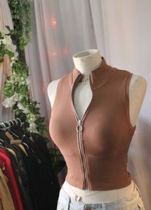 Brown Zip-Up Crop Top