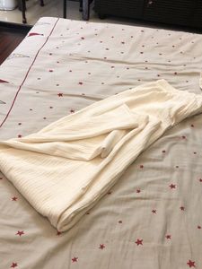 Cream Ribbed Knit Wide Leg Pants