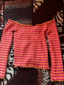 Off  Shoulder Striped knit top