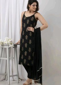 Elegant Black Printed Kurta Set