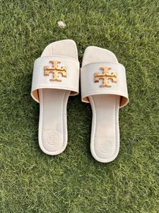 Tory Burch White Logo Slides