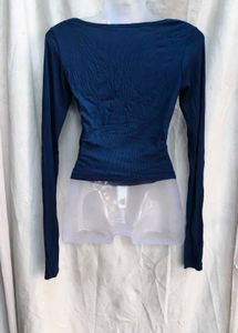 161511. Navy Blue Cutout Long Sleeve Top