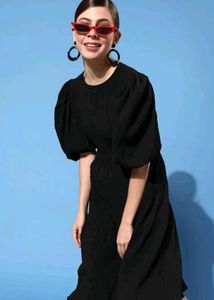 Black Mini Dress with Puff Sleeves