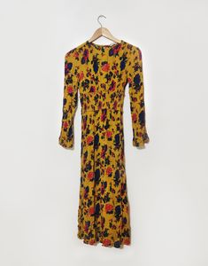 Urban Outfitters Mustard Yellow Floral Dress With Slit Back