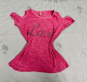 Cute Pink 'Love' Cold Shoulder Top