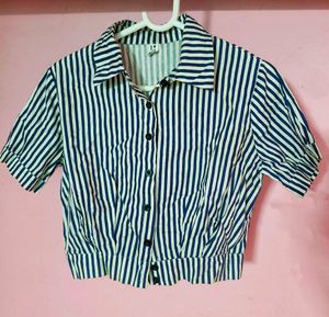 Striped Button-Up Korean Top