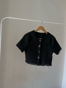 Button Down Tweed Crop Tops