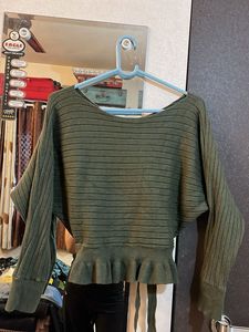 Stylish Olive Green Tie-Waist Top