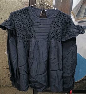 Elegant Black Eyelet Top