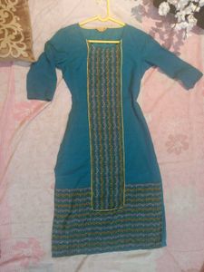 Aurelia Women's Blue Straight Kurta-XS