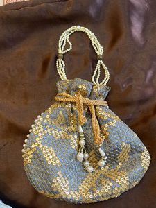 Elegant Sequin &amp; Pearl Drawstring Bag
